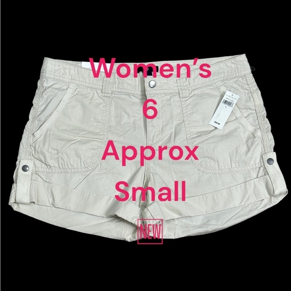 Women’s Gap 6 Small Shorts Chino Khakis Beige Bermuda Rolled Hem Snap Pocket NWT - Picture 2 of 11